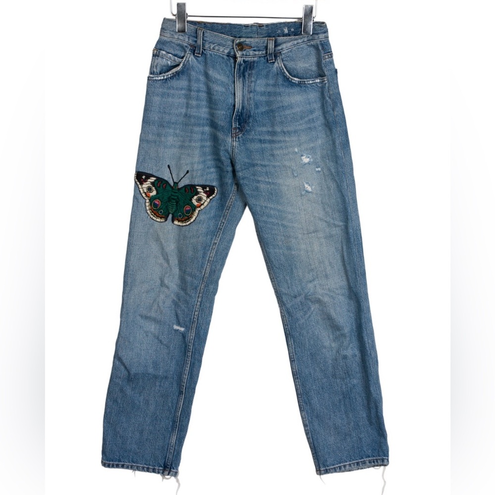 Gucci Blue Denim Jeans with Moth embroidery